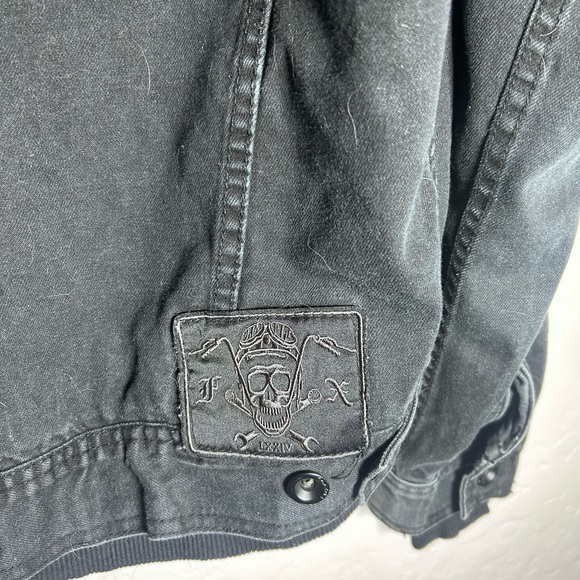 Fox Riders Denim Jean Mx Motorcycle Biker Black Hood Trucker Jacket Size Small - Picture 7 of 14